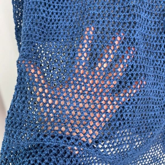 J Jill Blue Linen Blend Open Weave Knit Pullover Drop Sleeve Tunic Top Sz Large - Picture 7 of 11